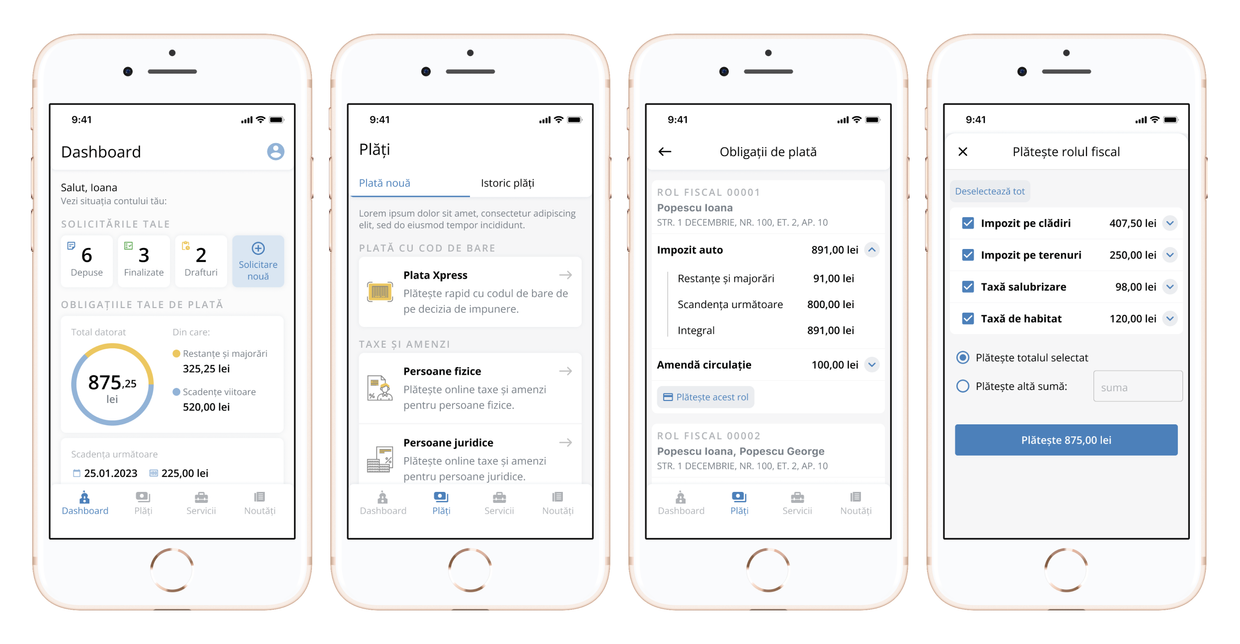 Screenshots of the app
